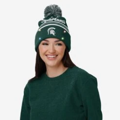FOCO Michigan State Spartans Womens Wordmark Script Light Up Beanie -FOCO Shop SKWMNCSCRWRMKLUMIS g3