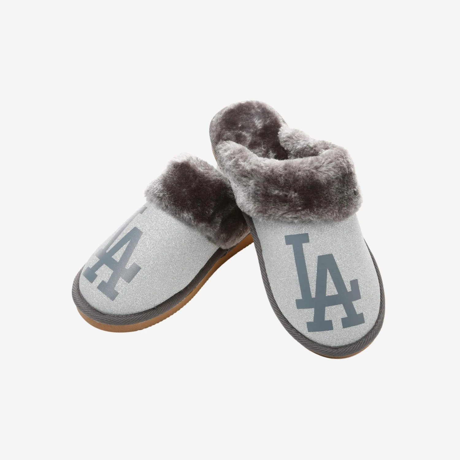 FOCO Los Angeles Dodgers Womens Glitter Open Back Fur Moccasin Slipper 6 FOCO Los Angeles Dodgers Womens Glitter Open Back Fur Moccasin Slipper - Image 4