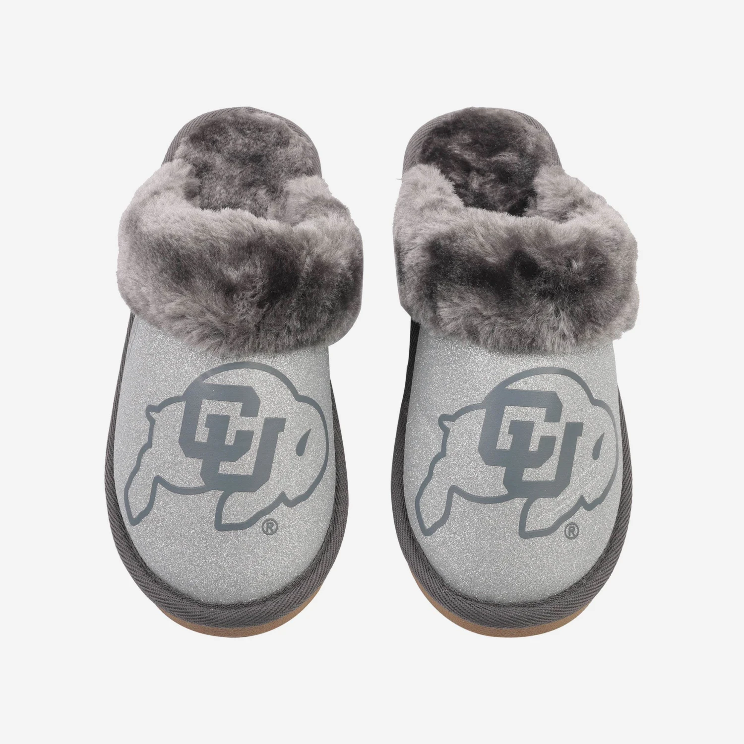 FOCO Colorado Buffaloes Womens Glitter Open Back Fur Moccasin Slipper 4 FOCO Colorado Buffaloes Womens Glitter Open Back Fur Moccasin Slipper - Image 2