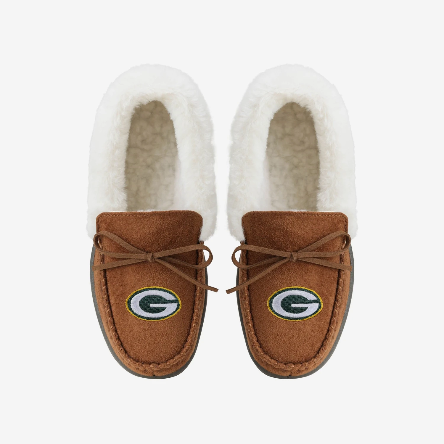 FOCO Green Bay Packers Womens Tan Moccasin Slipper 6 FOCO Green Bay Packers Womens Tan Moccasin Slipper - Image 4