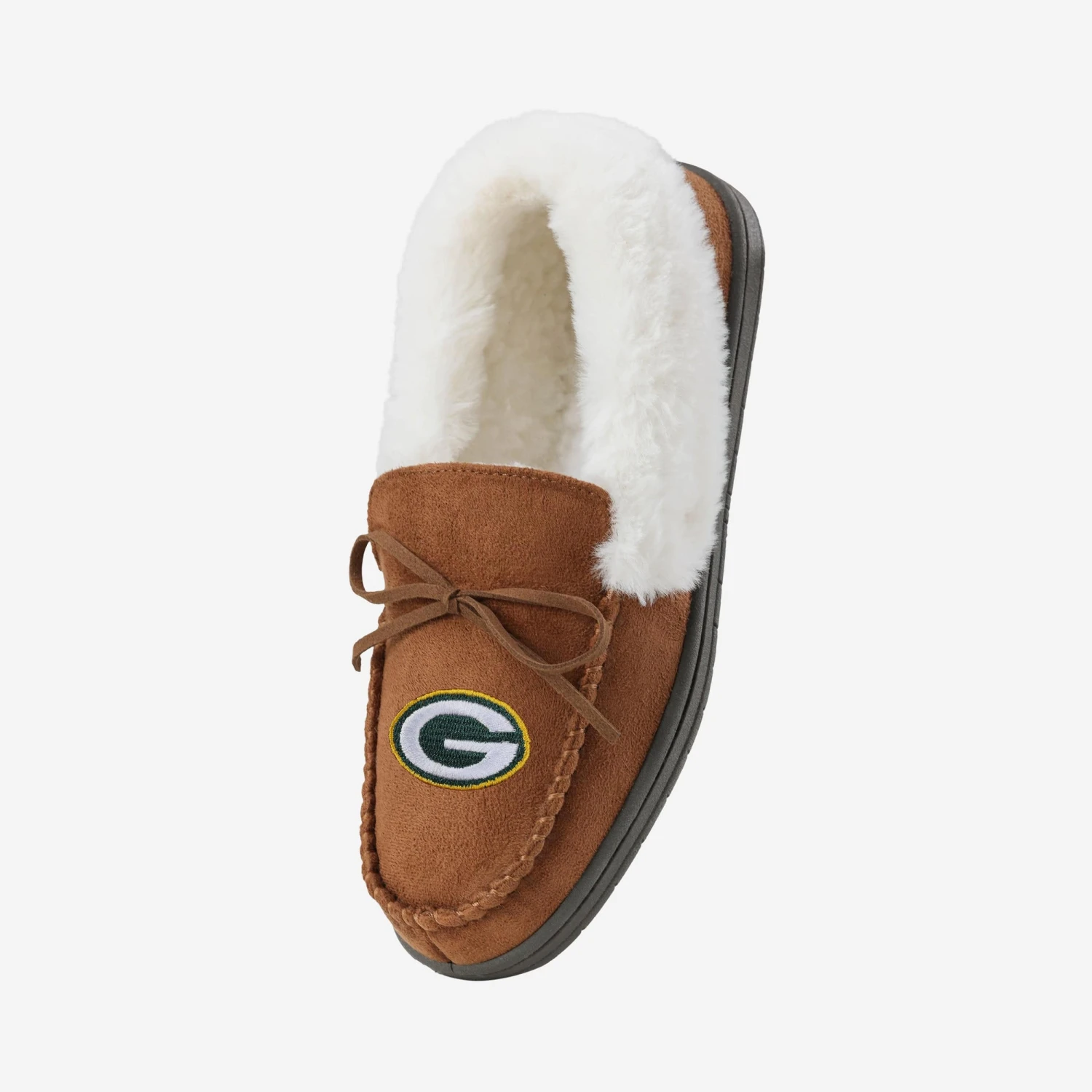 FOCO Green Bay Packers Womens Tan Moccasin Slipper 4 FOCO Green Bay Packers Womens Tan Moccasin Slipper - Image 2