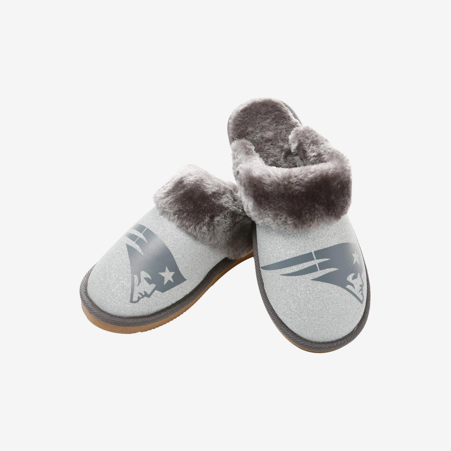 FOCO New England Patriots Womens Glitter Open Back Fur Moccasin Slipper 6 FOCO New England Patriots Womens Glitter Open Back Fur Moccasin Slipper - Image 4