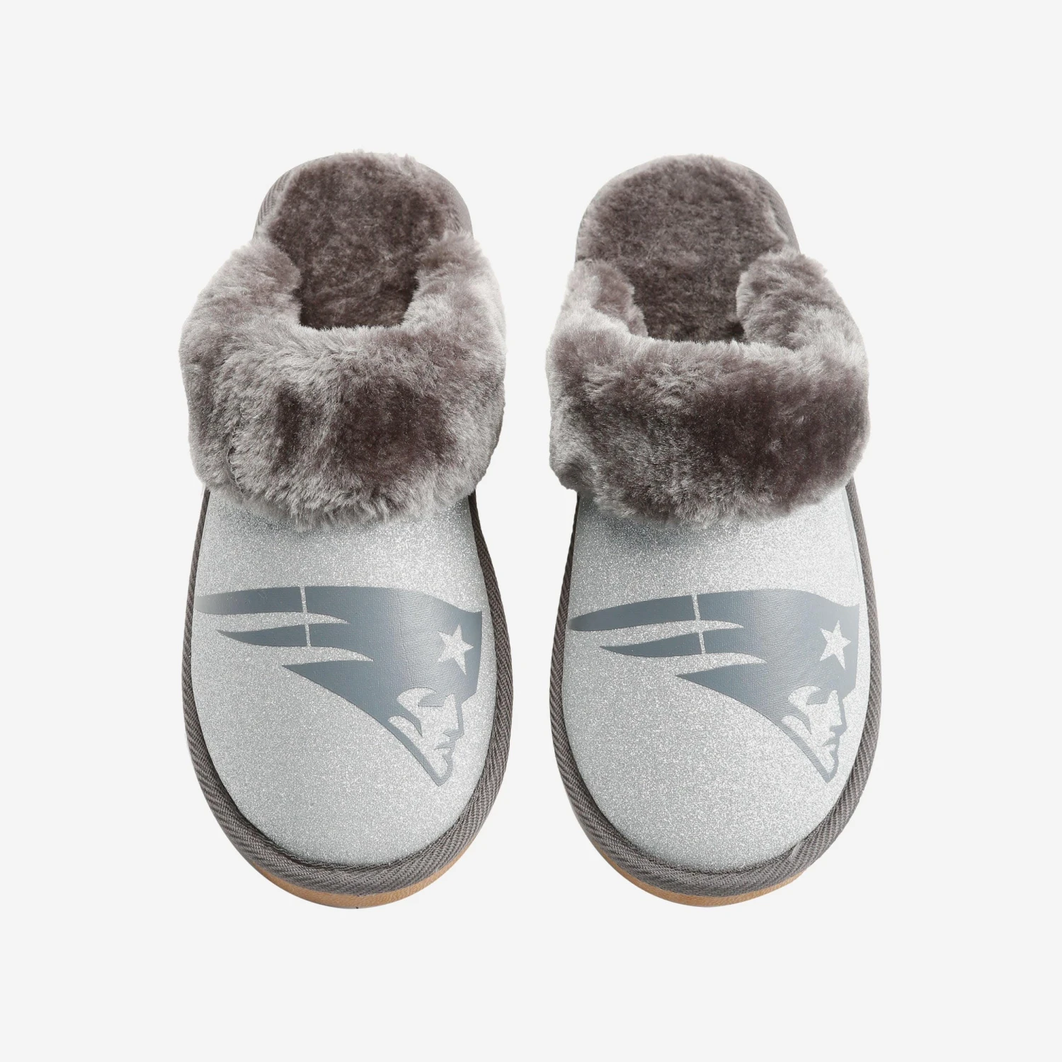 FOCO New England Patriots Womens Glitter Open Back Fur Moccasin Slipper 4 FOCO New England Patriots Womens Glitter Open Back Fur Moccasin Slipper - Image 2