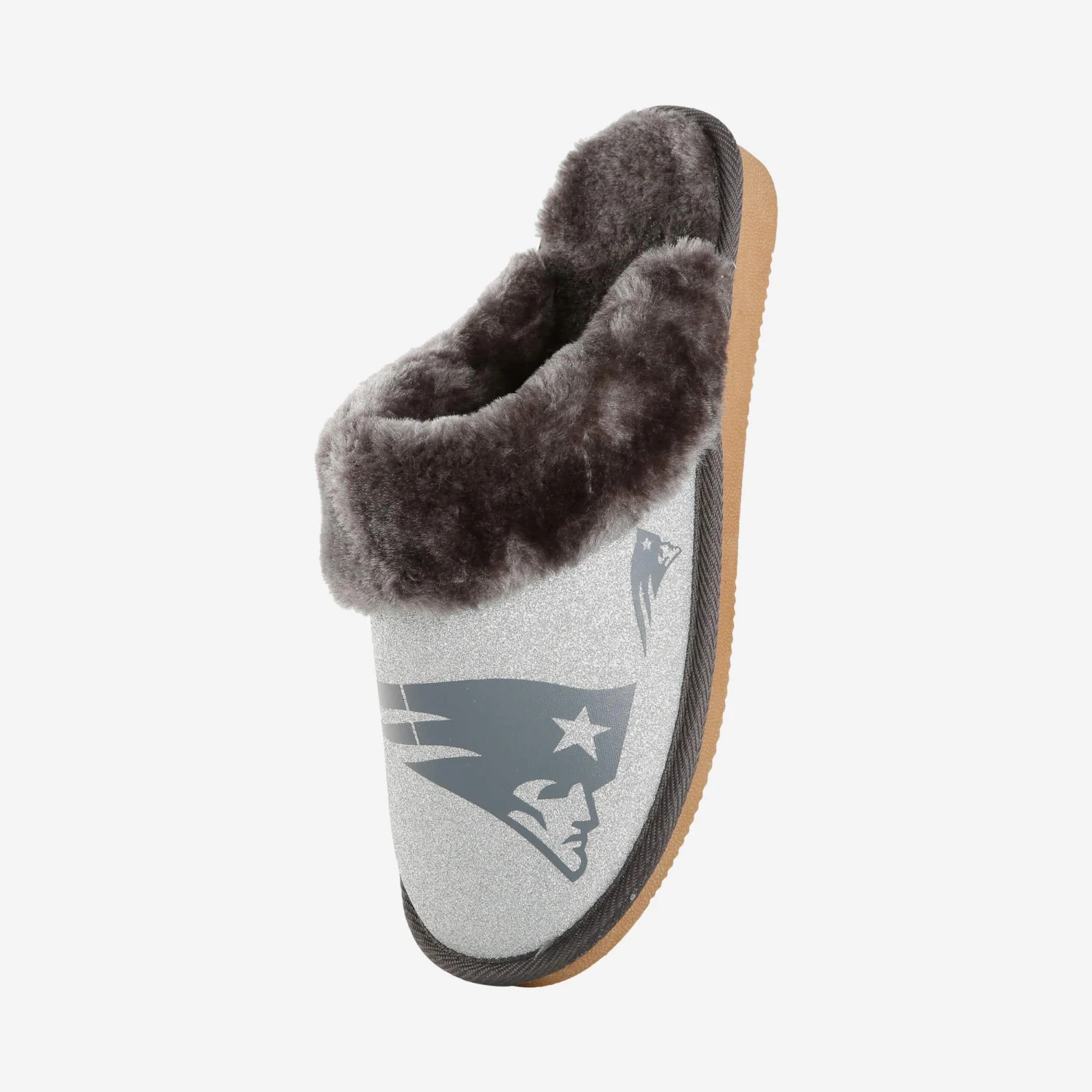 FOCO New England Patriots Womens Glitter Open Back Fur Moccasin Slipper 5 FOCO New England Patriots Womens Glitter Open Back Fur Moccasin Slipper - Image 3