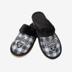 FOCO Las Vegas Raiders Womens Plaid Sherpa Mule Slipper -FOCO Shop SLPWMNFSHMULEOR g4