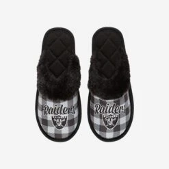 FOCO Las Vegas Raiders Womens Plaid Sherpa Mule Slipper -FOCO Shop SLPWMNFSHMULEOR s