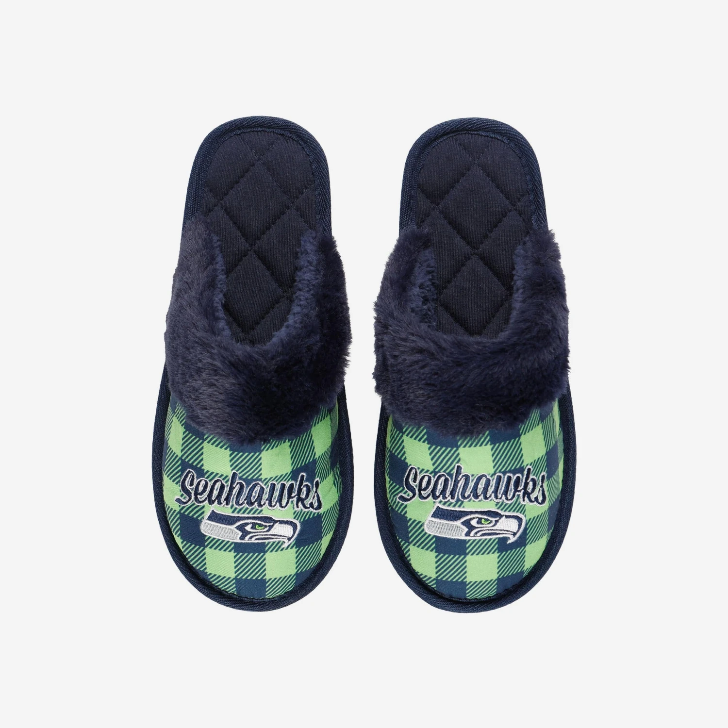 FOCO Seattle Seahawks Womens Plaid Sherpa Mule Slipper 4 FOCO Seattle Seahawks Womens Plaid Sherpa Mule Slipper - Image 2