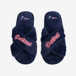 FOCO New England Patriots Womens Script Wordmark Fur Cross Slide