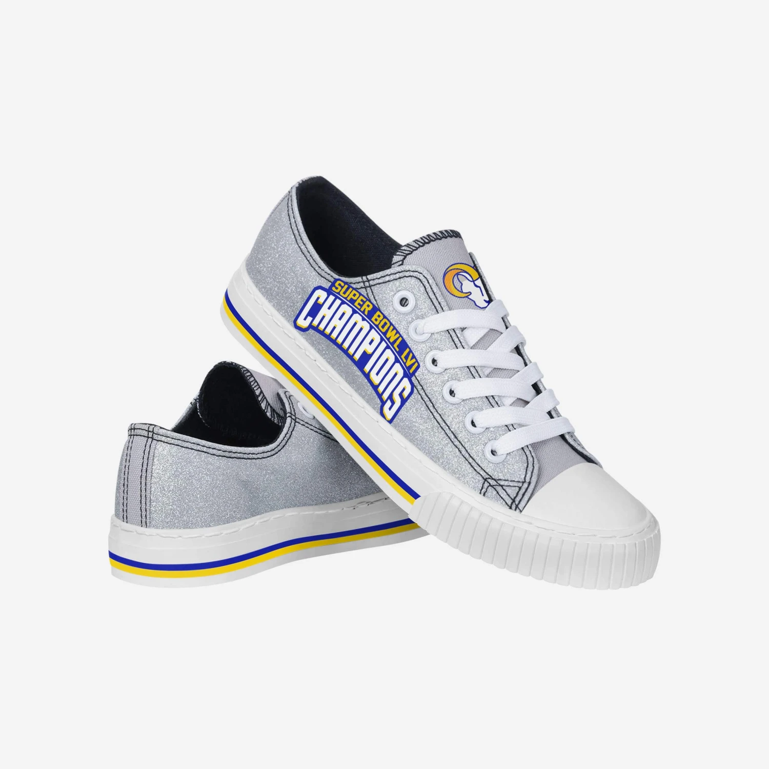 FOCO Los Angeles Rams Super Bowl LVI Champions Glitter Low Top Canvas Shoe 5 FOCO Los Angeles Rams Super Bowl LVI Champions Glitter Low Top Canvas Shoe - Image 3