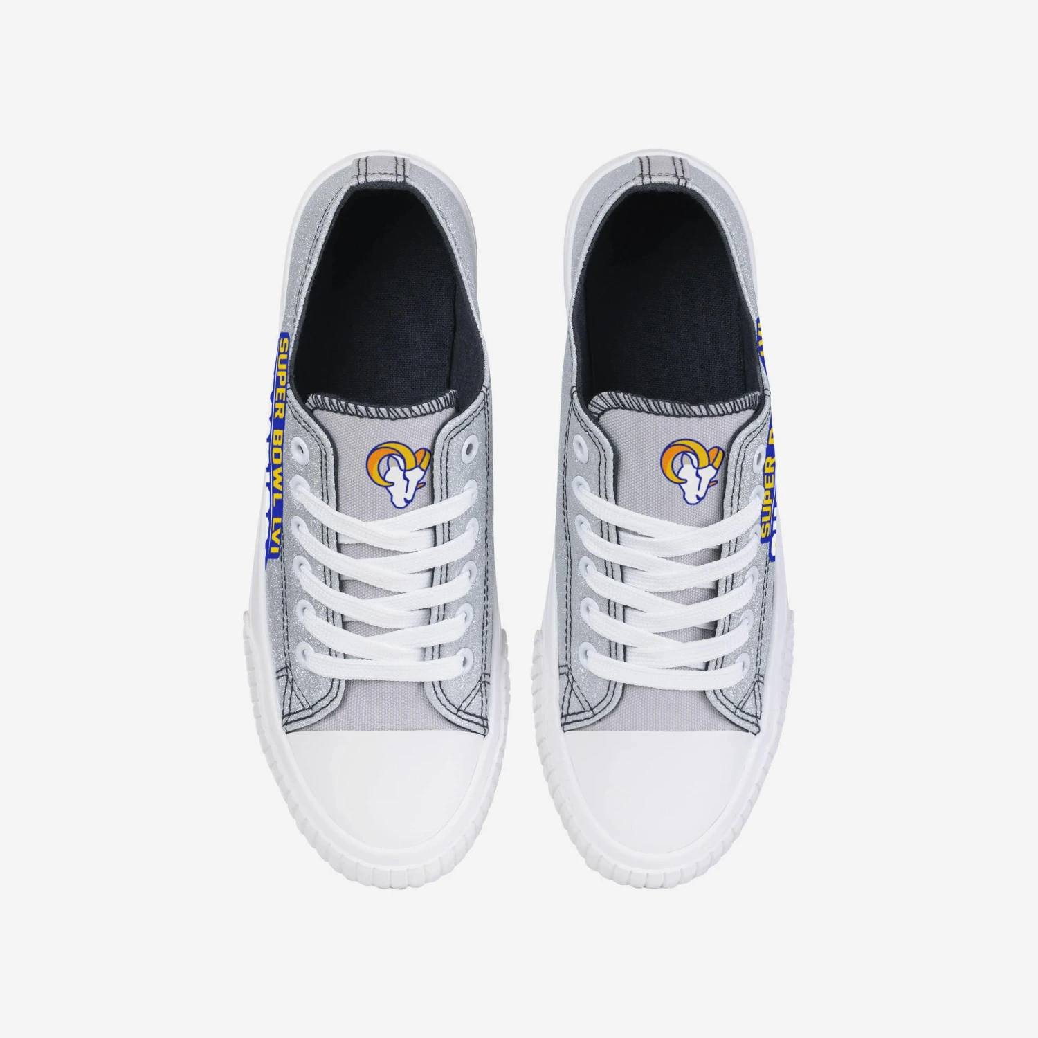 FOCO Los Angeles Rams Super Bowl LVI Champions Glitter Low Top Canvas Shoe 6 FOCO Los Angeles Rams Super Bowl LVI Champions Glitter Low Top Canvas Shoe - Image 4