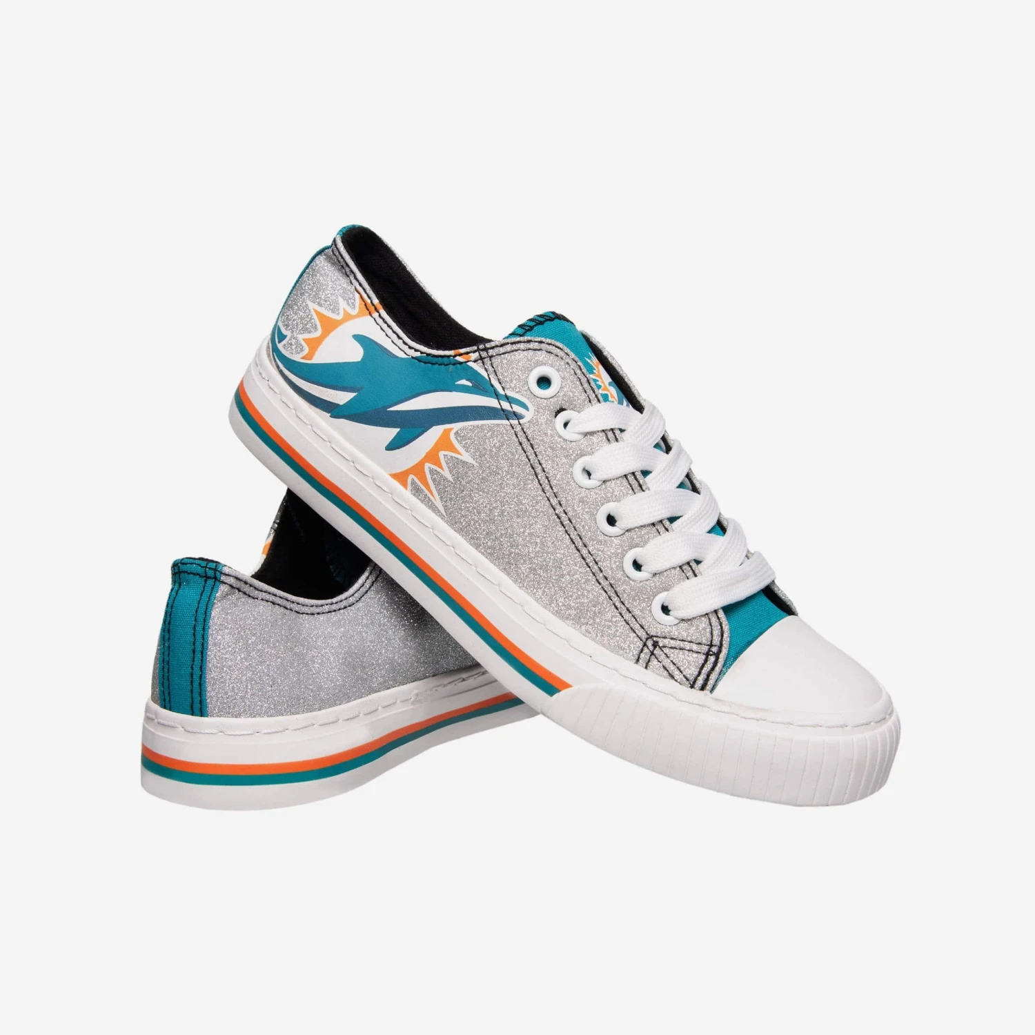 FOCO Miami Dolphins Womens Glitter Low Top Canvas Shoe 6 FOCO Miami Dolphins Womens Glitter Low Top Canvas Shoe - Image 4