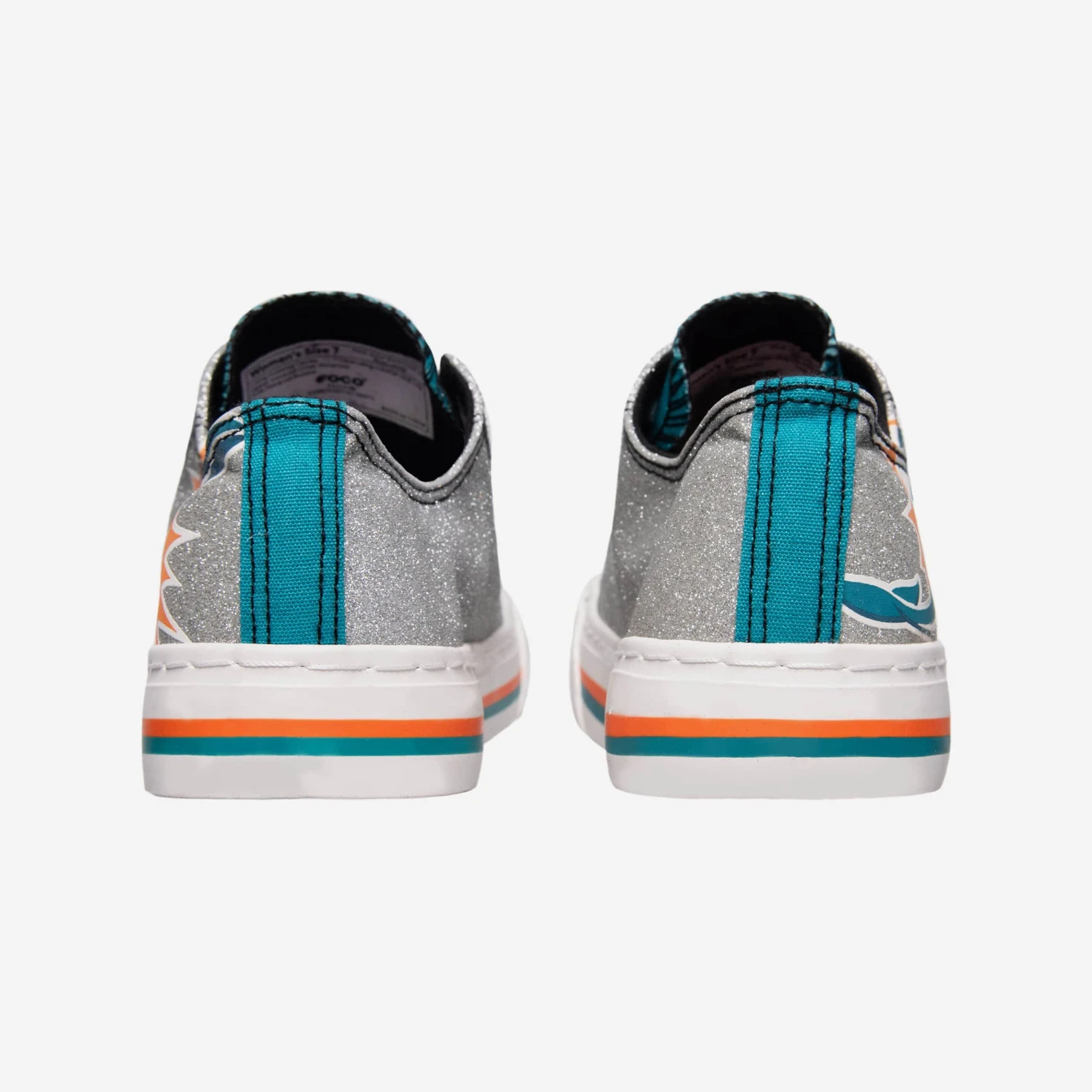 FOCO Miami Dolphins Womens Glitter Low Top Canvas Shoe 5 FOCO Miami Dolphins Womens Glitter Low Top Canvas Shoe - Image 3
