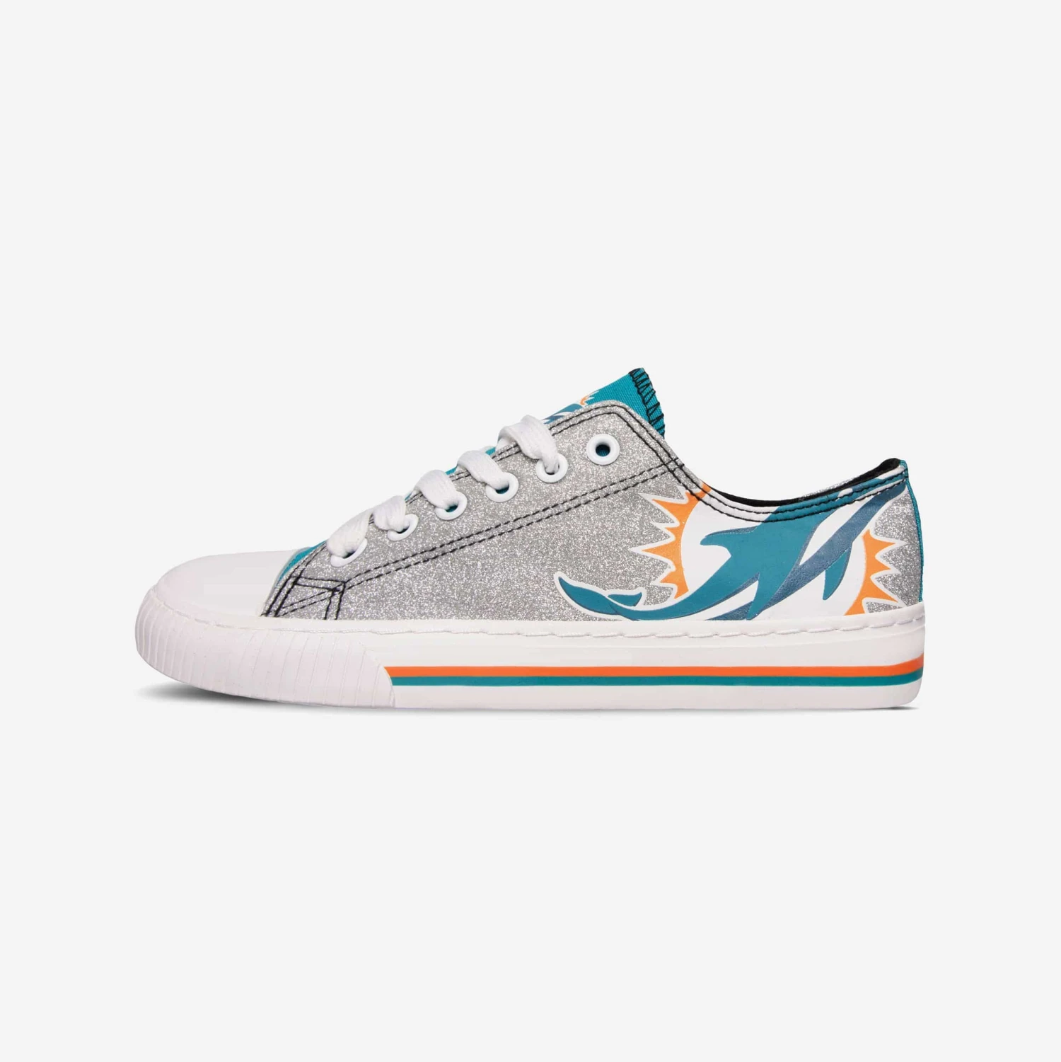 FOCO Miami Dolphins Womens Glitter Low Top Canvas Shoe 3 FOCO Miami Dolphins Womens Glitter Low Top Canvas Shoe