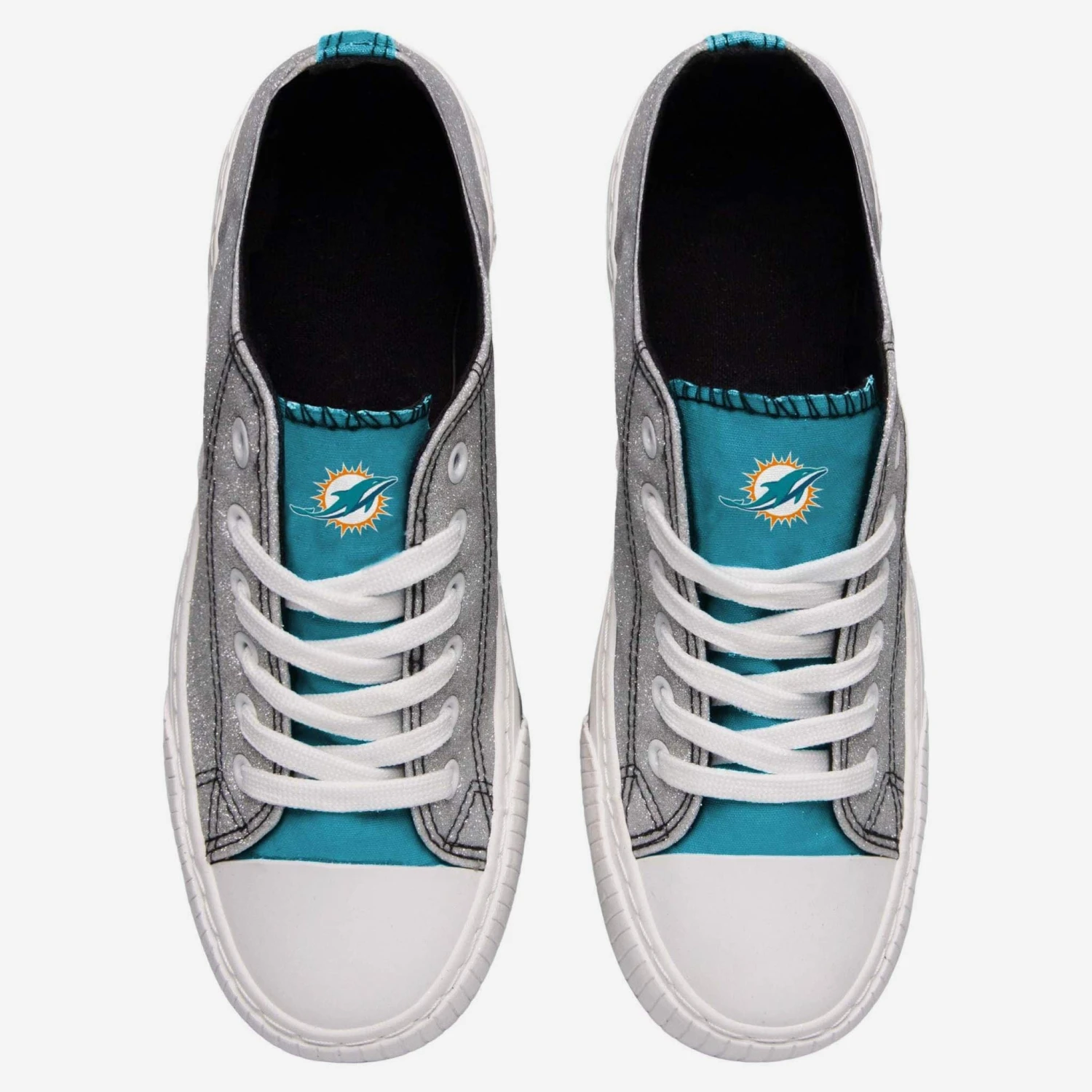 FOCO Miami Dolphins Womens Glitter Low Top Canvas Shoe 4 FOCO Miami Dolphins Womens Glitter Low Top Canvas Shoe - Image 2