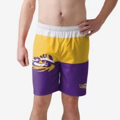 FOCO LSU Tigers 3 Stripe Big Logo Swimming Trunks