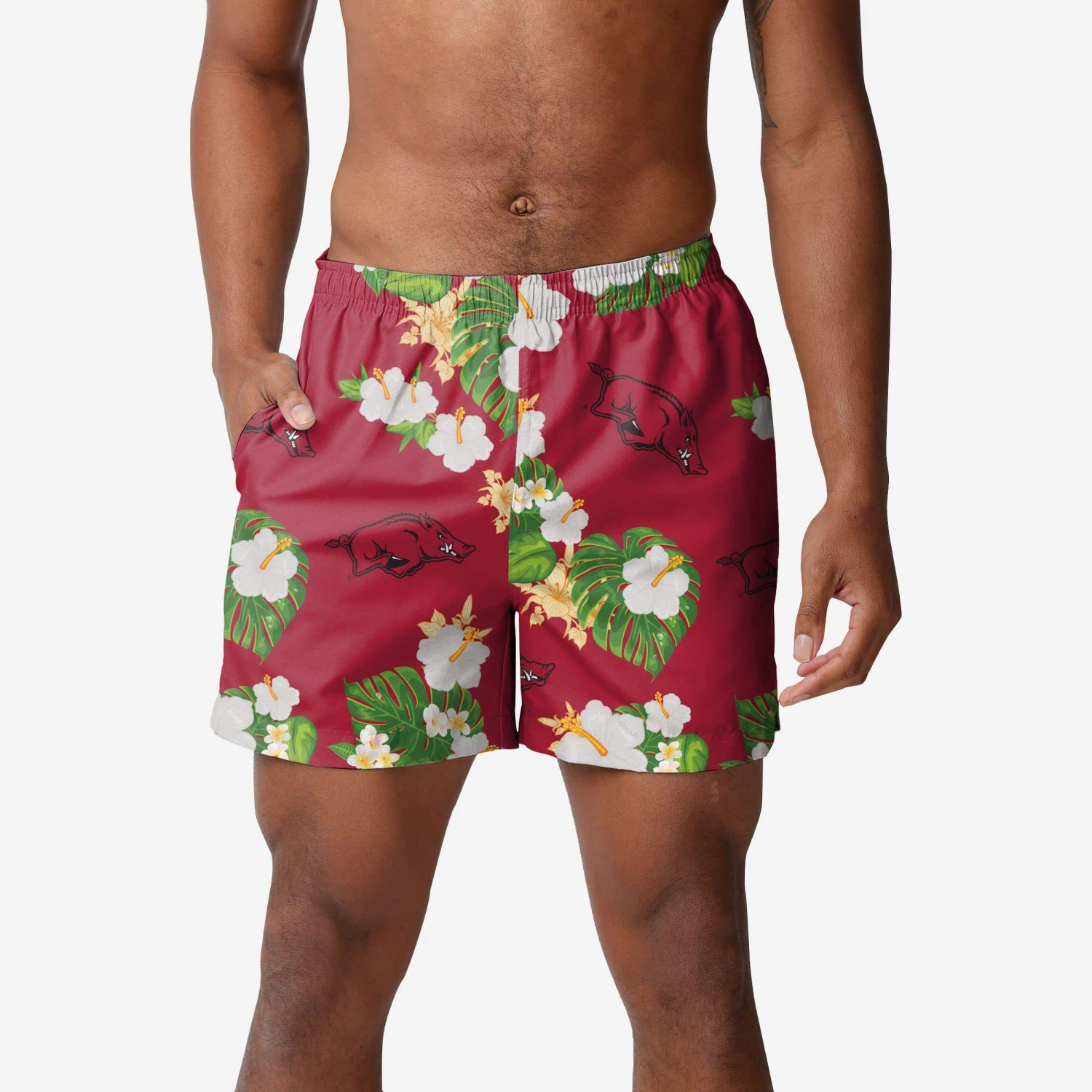 FOCO Arkansas Razorbacks Floral Swimming Trunks 3 FOCO Arkansas Razorbacks Floral Swimming Trunks
