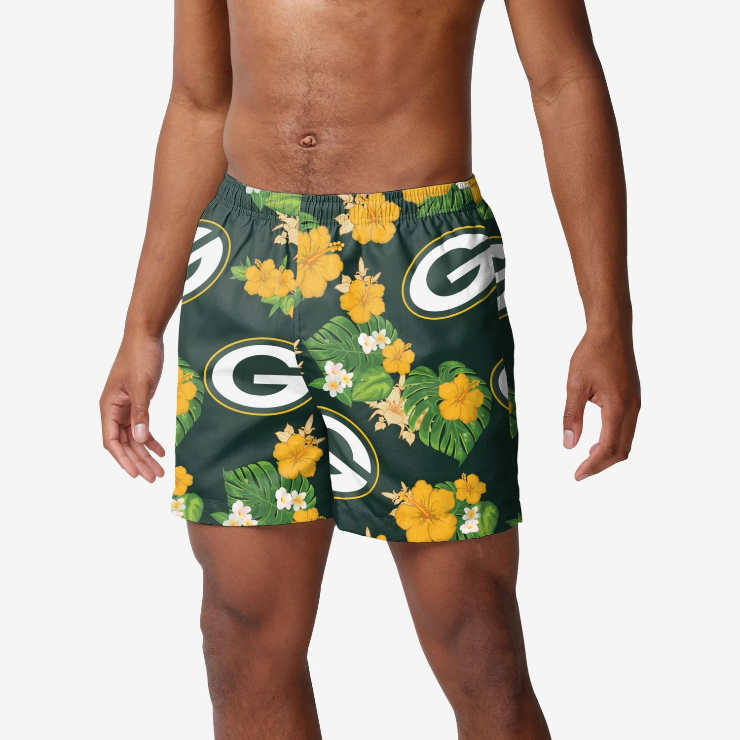FOCO Green Bay Packers Floral Swimming Trunks 3 FOCO Green Bay Packers Floral Swimming Trunks