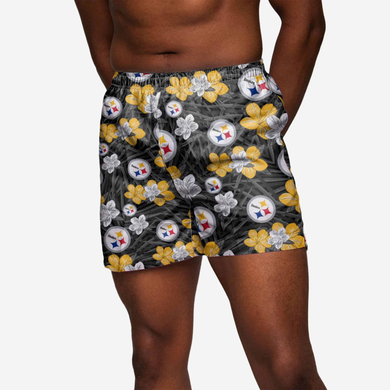 FOCO Pittsburgh Steelers Hibiscus Swimming Trunks 3 FOCO Pittsburgh Steelers Hibiscus Swimming Trunks