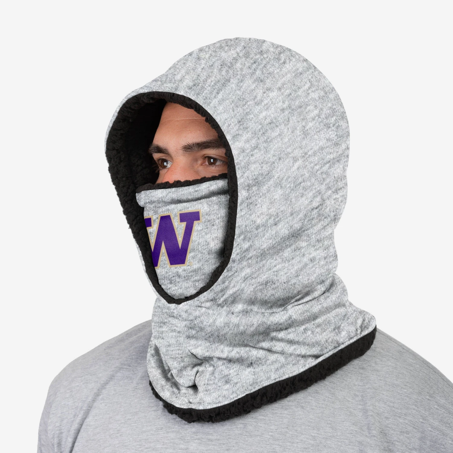 FOCO Washington Huskies Heather Grey Big Logo Hooded Gaiter 4 FOCO Washington Huskies Heather Grey Big Logo Hooded Gaiter - Image 2