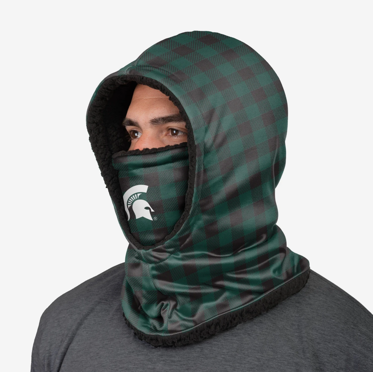 FOCO Michigan State Spartans Plaid Hooded Gaiter 4 FOCO Michigan State Spartans Plaid Hooded Gaiter - Image 2