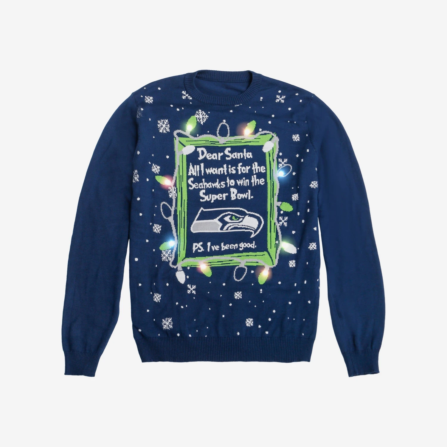 FOCO Seattle Seahawks Dear Santa Light Up Sweater 5 FOCO Seattle Seahawks Dear Santa Light Up Sweater - Image 3