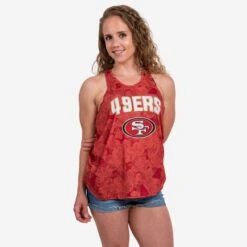 FOCO San Francisco 49ers Womens Hibiscus Twist Back Sleeveless Top