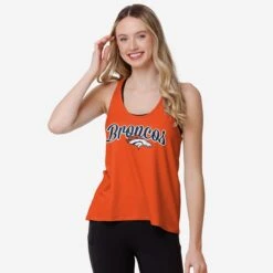 FOCO Denver Broncos Womens Wordmark Team Stripe Sleeveless Top