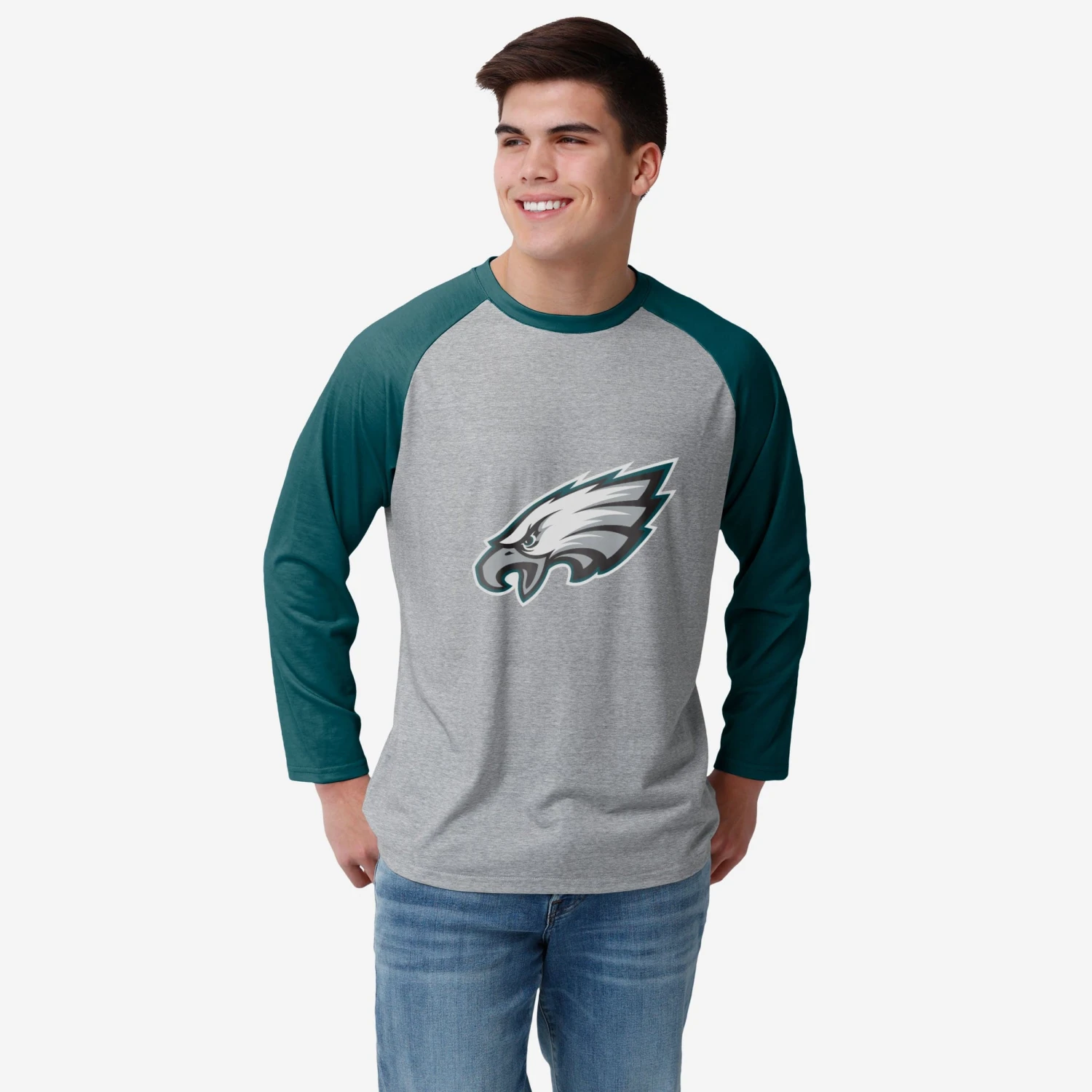 FOCO Philadelphia Eagles Gray Big Logo Raglan T-Shirt 3 FOCO Philadelphia Eagles Gray Big Logo Raglan T-Shirt