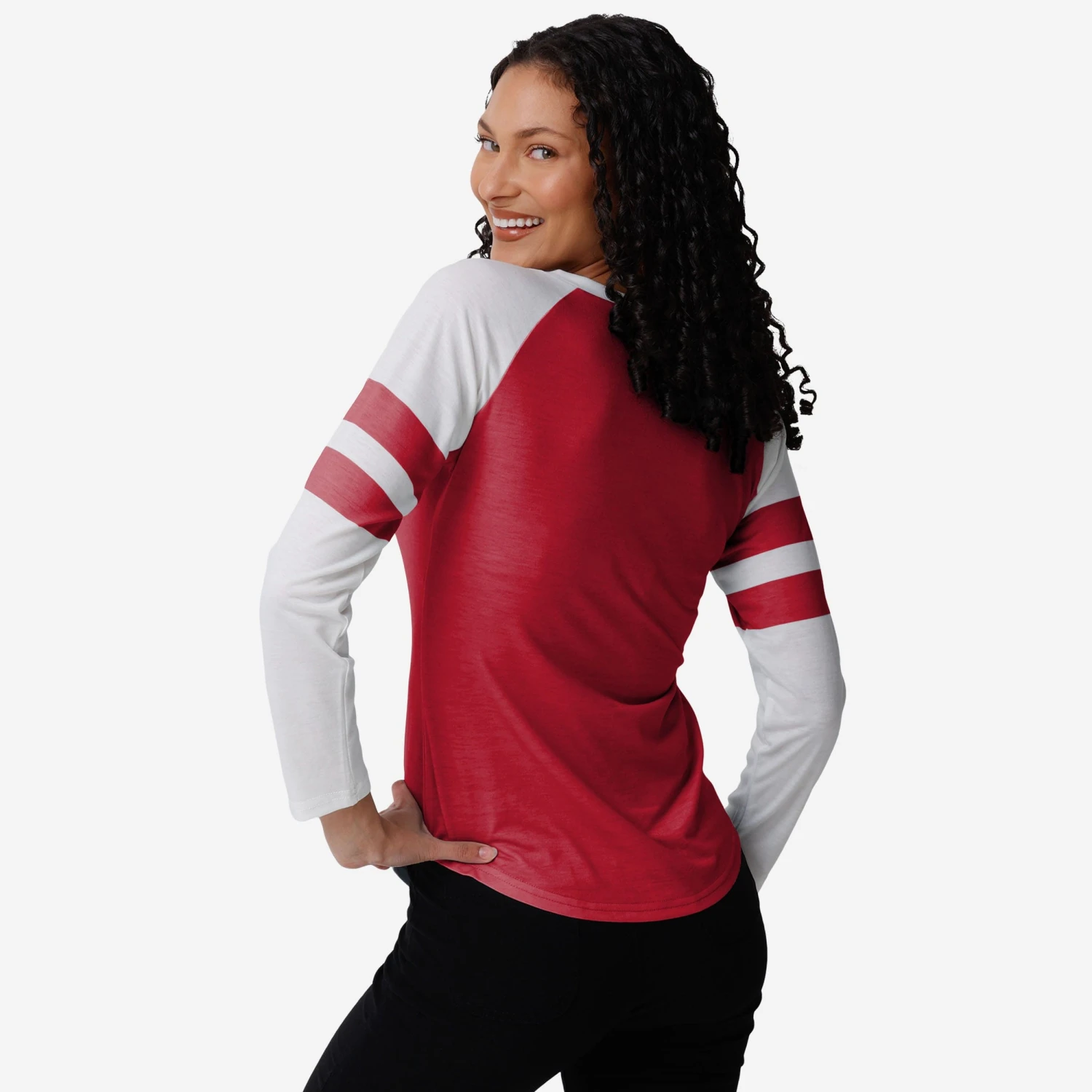 FOCO Tampa Bay Buccaneers Womens Script Wordmark Striped Sleeve Raglan T-Shirt 4 FOCO Tampa Bay Buccaneers Womens Script Wordmark Striped Sleeve Raglan T-Shirt - Image 2