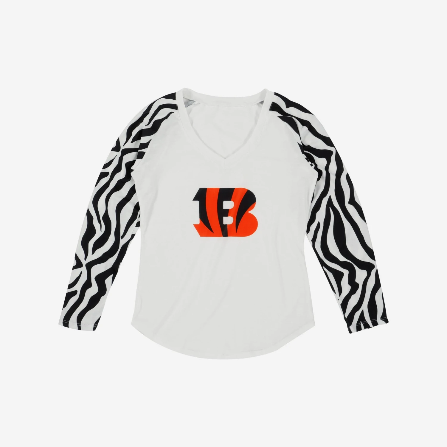 FOCO Cincinnati Bengals Womens White Stripe Big Logo Raglan Shirt 5 FOCO Cincinnati Bengals Womens White Stripe Big Logo Raglan Shirt - Image 3