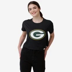 FOCO Green Bay Packers Womens Black Big Logo Crop Top