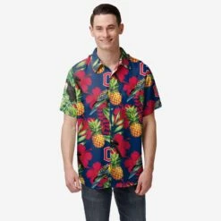 FOCO Cleveland Guardians Floral Button Up