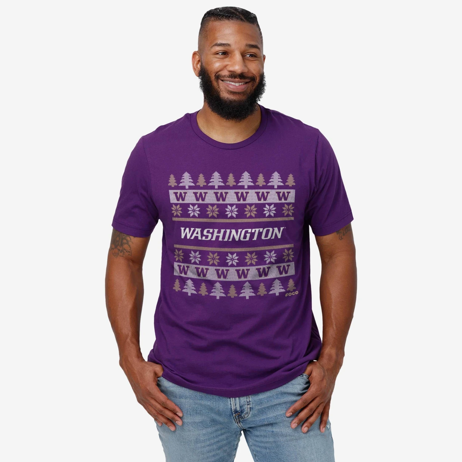 FOCO Washington Huskies Holiday Sweater T-Shirt 4 FOCO Washington Huskies Holiday Sweater T-Shirt - Image 2