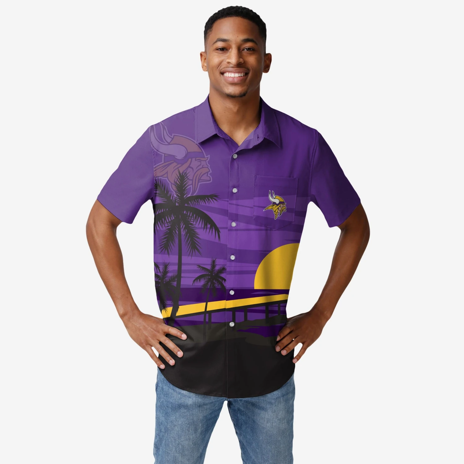 FOCO Minnesota Vikings Tropical Sunset Button Up Shirt 3 FOCO Minnesota Vikings Tropical Sunset Button Up Shirt