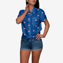 FOCO Chicago Cubs Logo Blast Womens Button Up Shirt