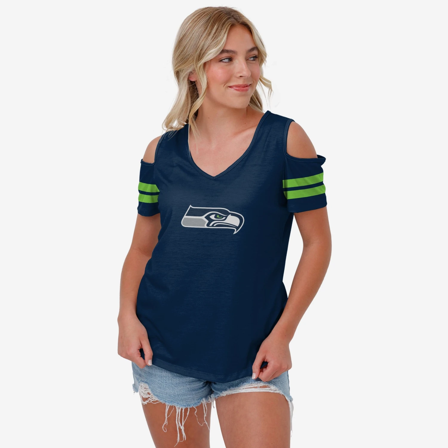 FOCO Seattle Seahawks Womens Cold Shoulder T-Shirt 3 FOCO Seattle Seahawks Womens Cold Shoulder T-Shirt